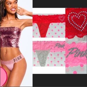 2 Victoria’s Secret PINK Floral Lace Thong Panties VS PINK lace panties bundle